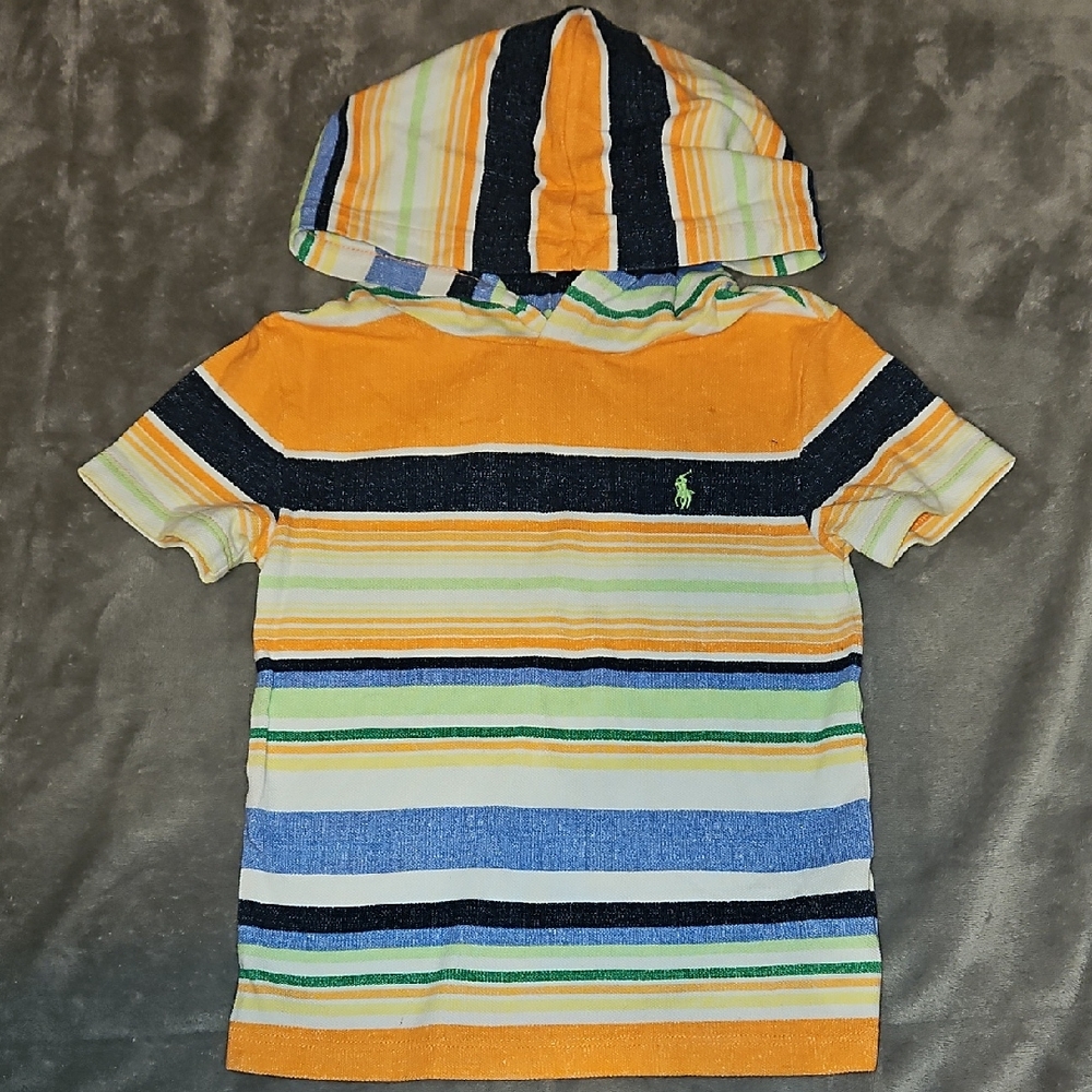 Polo Ralph Lauren Striped Kids Tee Hoodie Orange and Blue